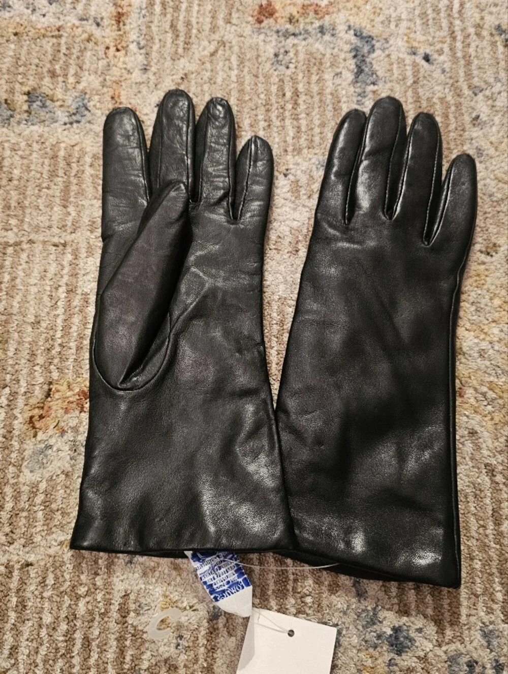 NWT Vintage Fownes Black Leather Gloves With Cashmere Lining Sz 7.5